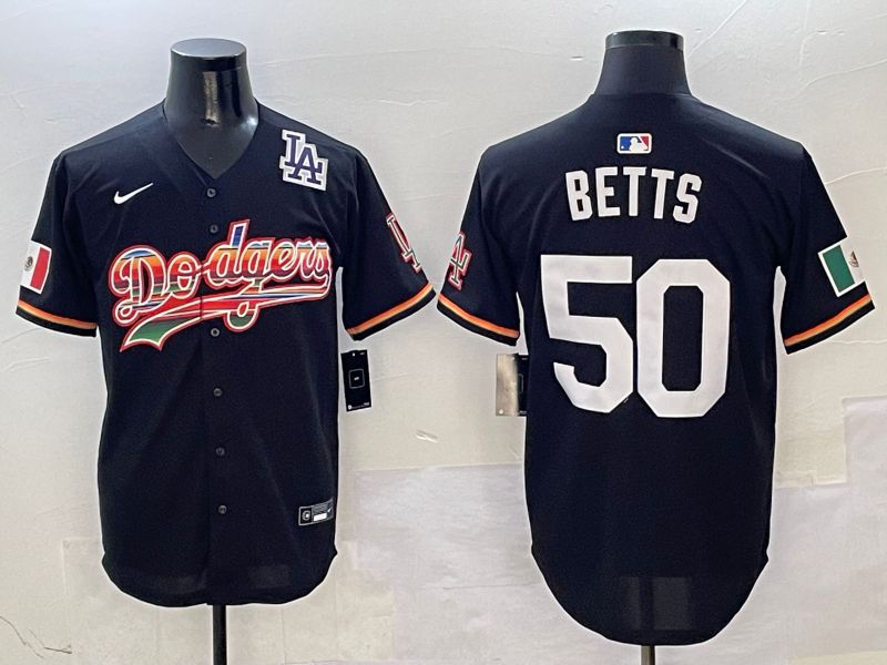 Men Los Angeles Dodgers #50 Betts Black rainbow Nike 2025 MLB Jersey style 9